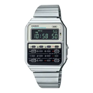 Casio Digital Vintage Heritage Colours ƒ?????70s CQ-1 Design Dual Time Calculator Stainless Steel Band Watch CA500WE-7B CA-500WE-7B