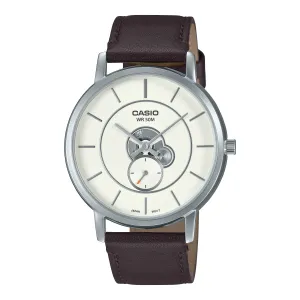 Casio Men's Analog Dark Brown Leather Strap Watch MTPB130L-7A MTP-B130L-7A