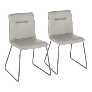 Casper Industrial Chair in Black Metal and Grey Faux Leather Fabric by LumiSource - Set of 2