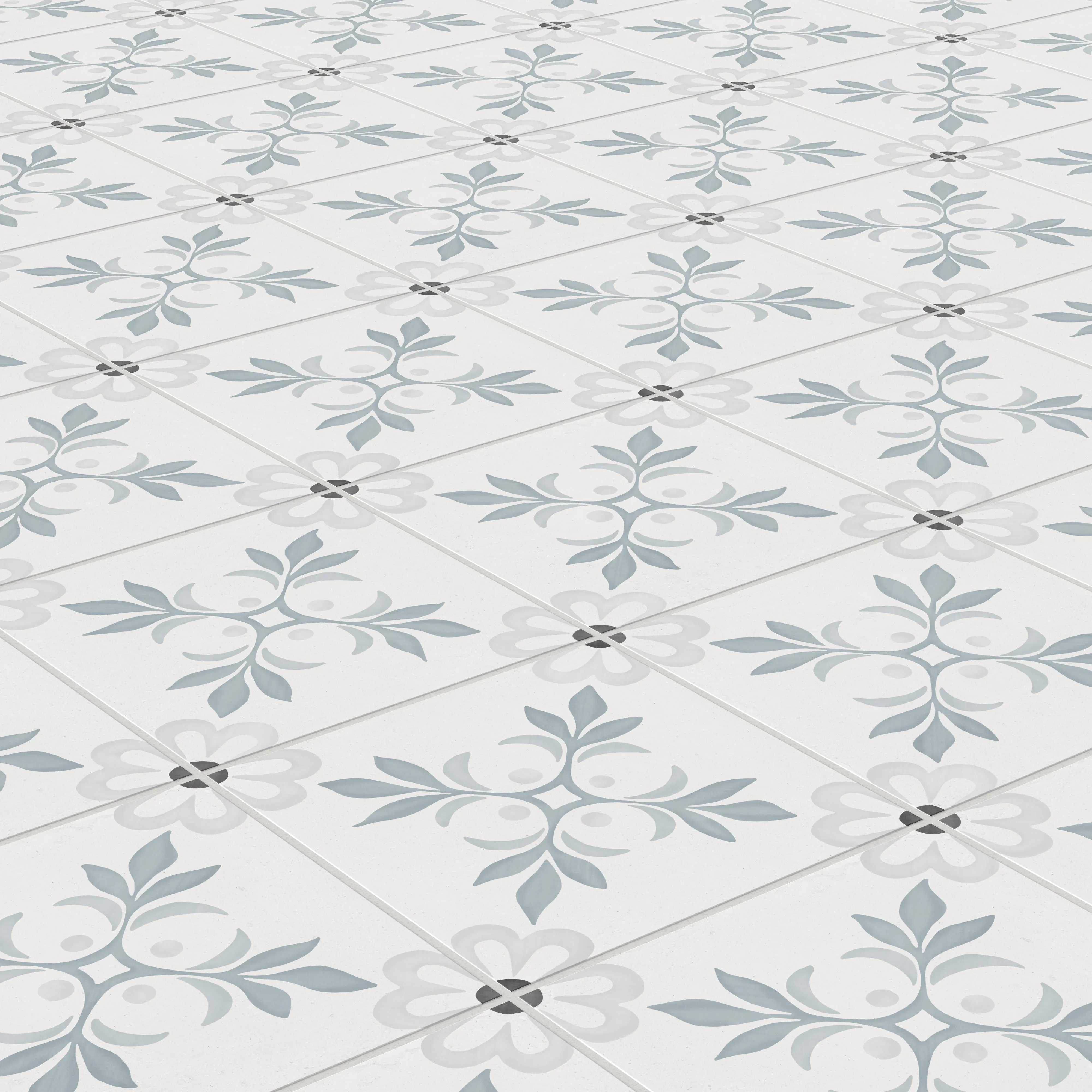 Cassidy 9x9 Matte Porcelain Tile in Blue Bouquet