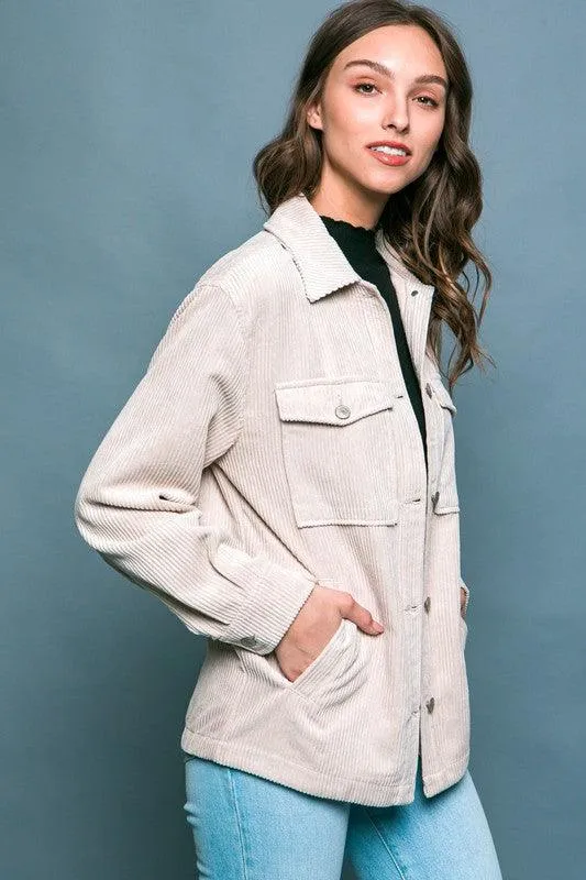 Cassidy Corduroy Button Down Jacket With Pockets