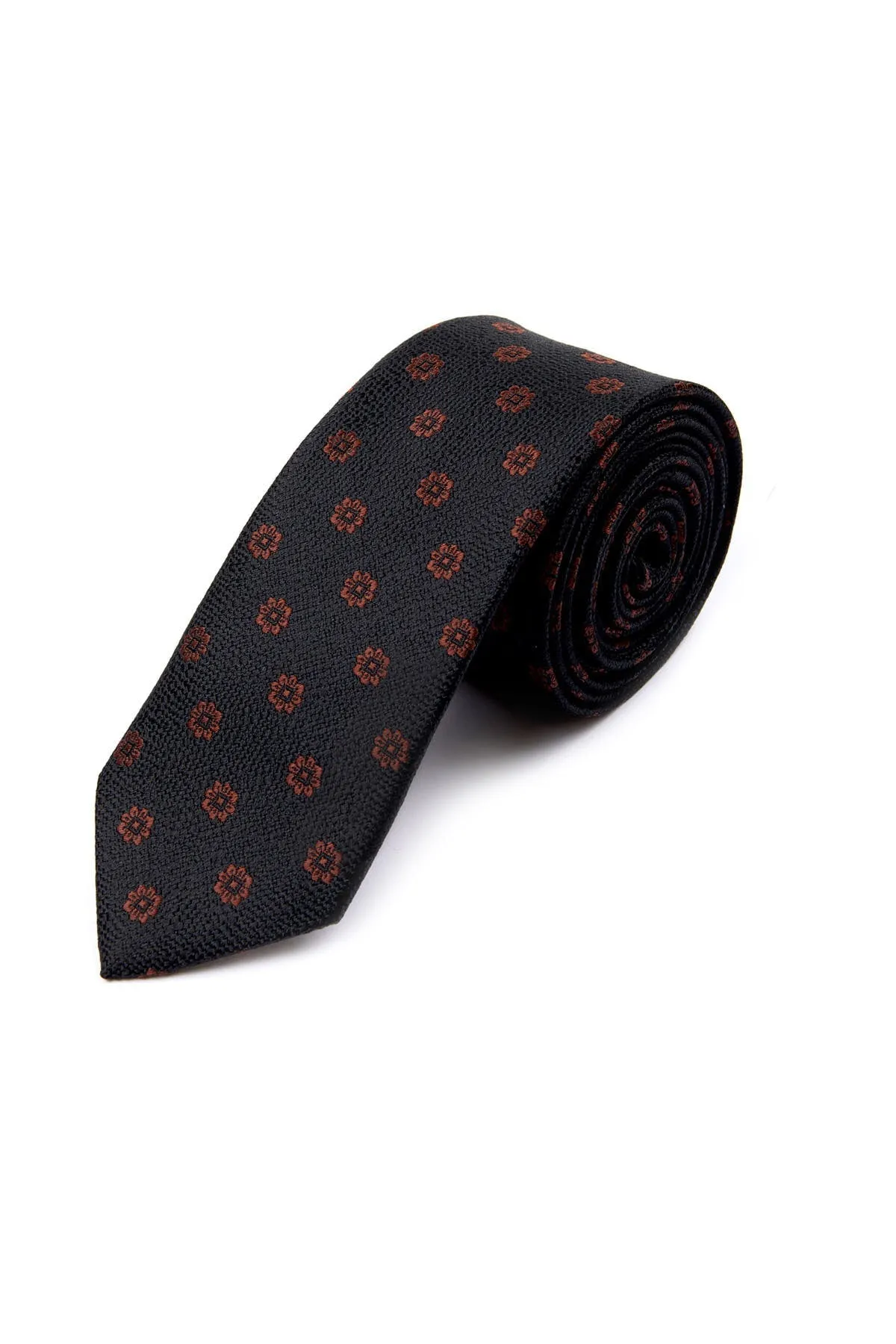 Casual 2.5-inch Black Slim Diagonal Floral Tie