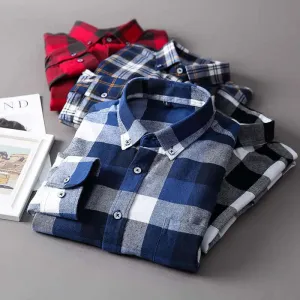 Casual All-match Plaid Long-sleeved Shirt Men