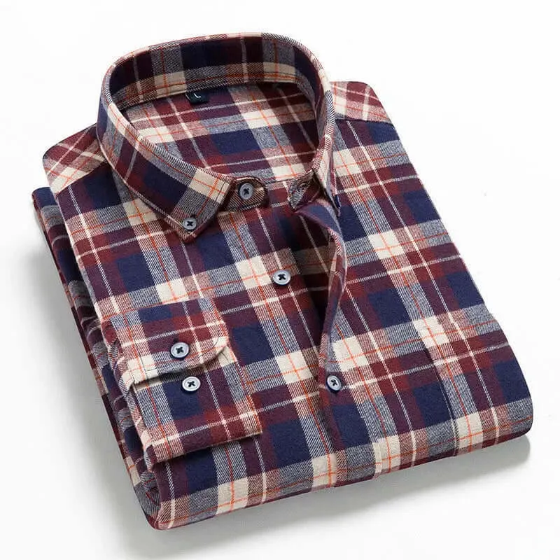 Casual All-match Plaid Long-sleeved Shirt Men