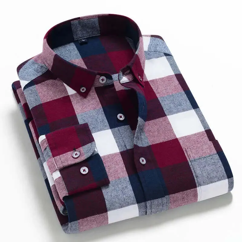 Casual All-match Plaid Long-sleeved Shirt Men