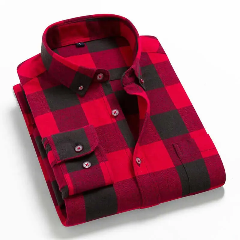 Casual All-match Plaid Long-sleeved Shirt Men