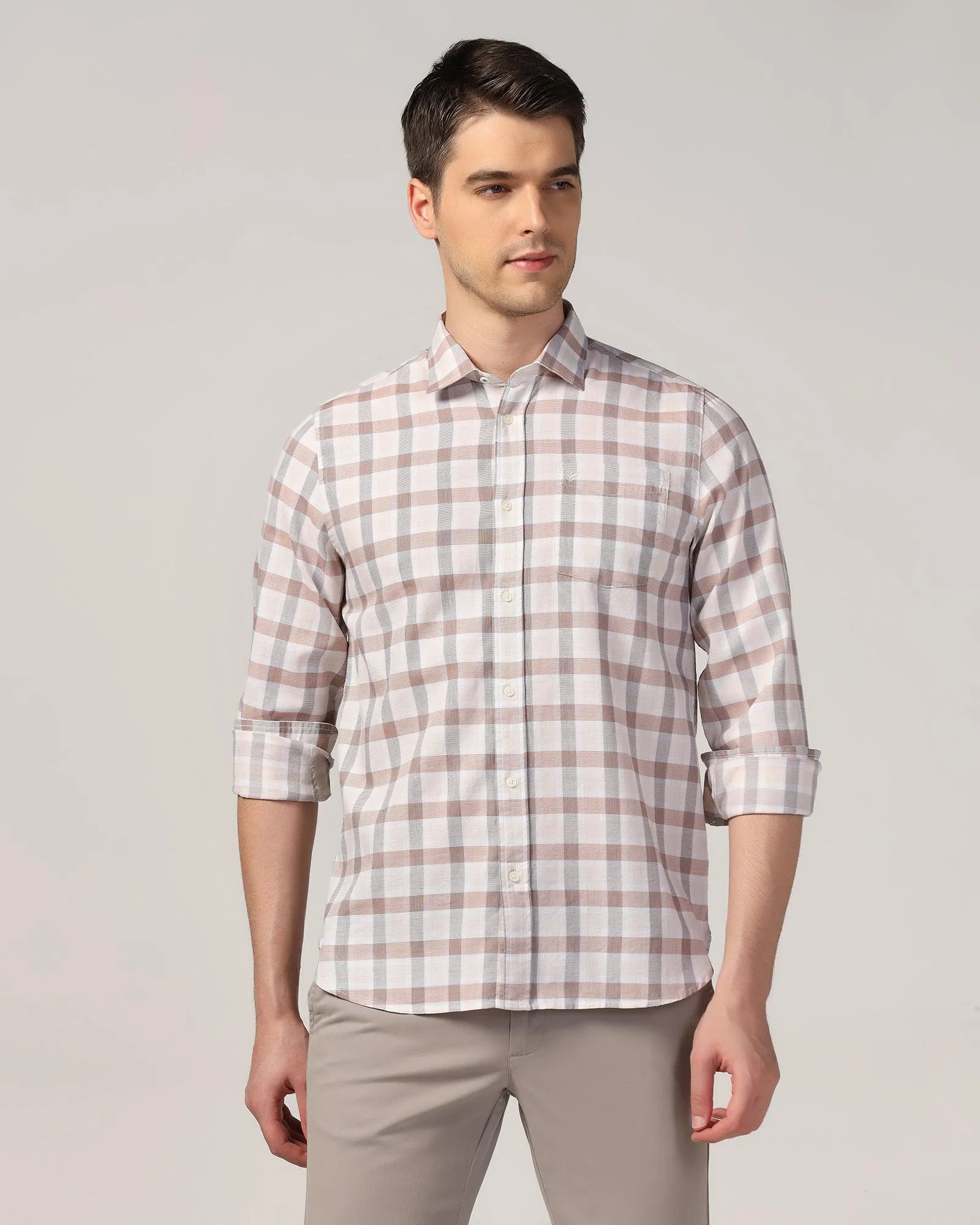 Casual Beige Check Shirt - Autumn