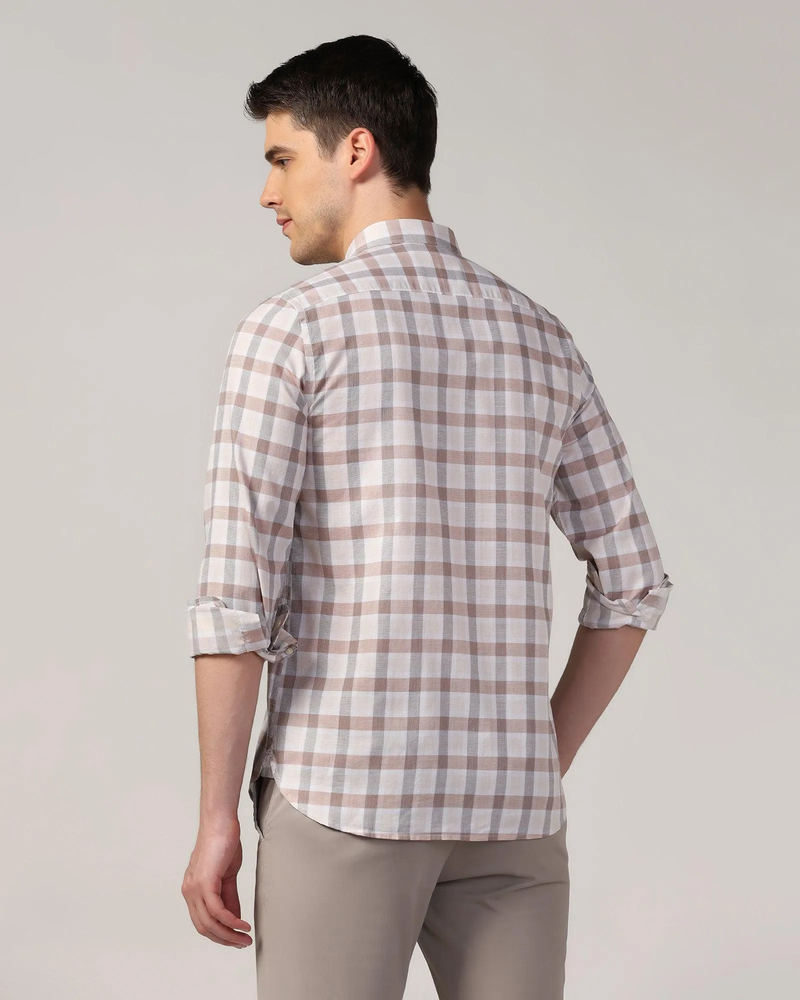 Casual Beige Check Shirt - Autumn