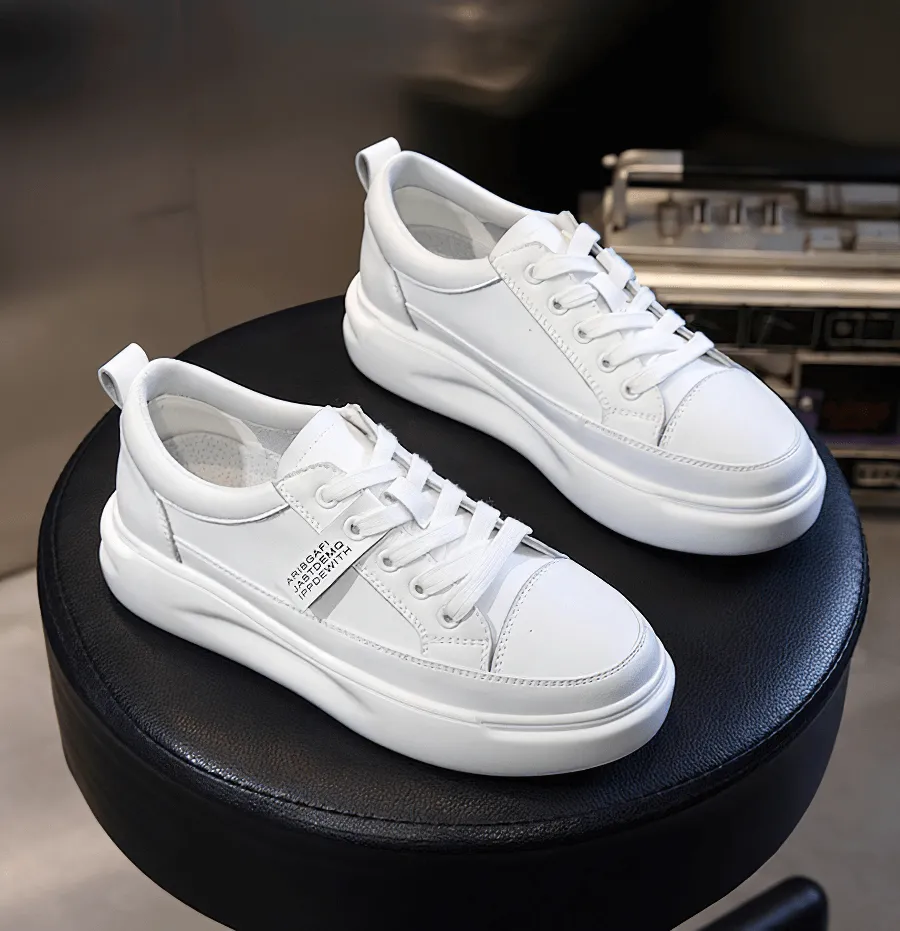 Casual Breathable Lace-Up Sports Leather Platform Sneakers - SF0371