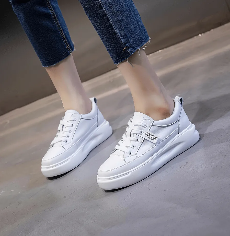 Casual Breathable Lace-Up Sports Leather Platform Sneakers - SF0371