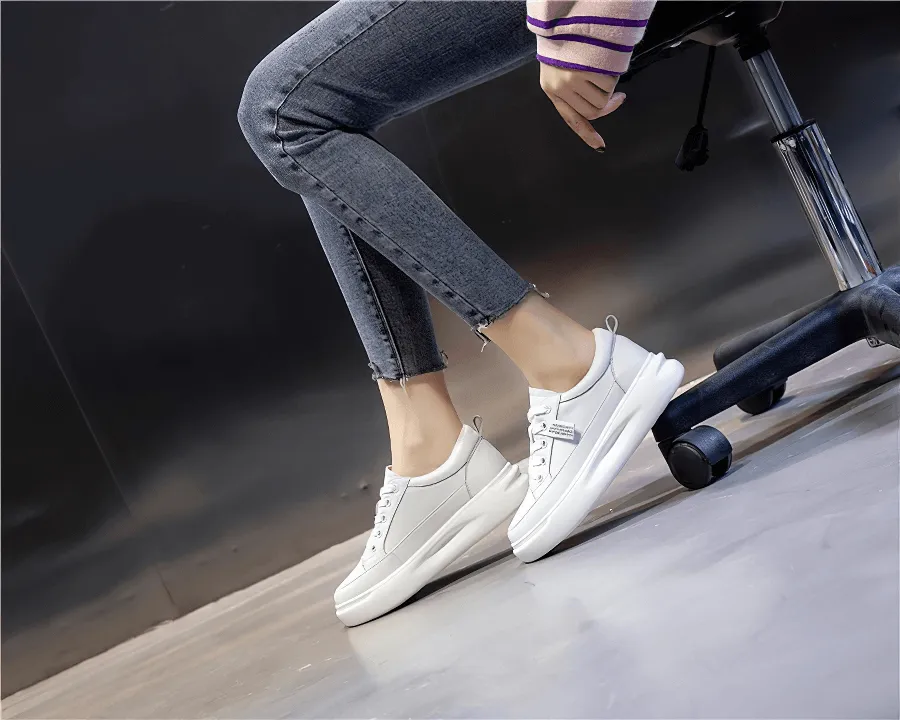 Casual Breathable Lace-Up Sports Leather Platform Sneakers - SF0371