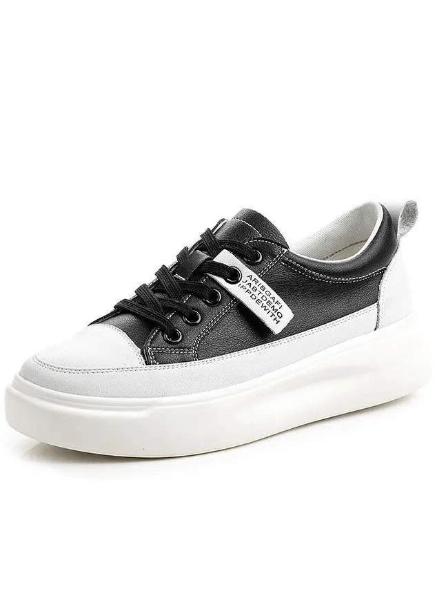 Casual Breathable Lace-Up Sports Leather Platform Sneakers - SF0371