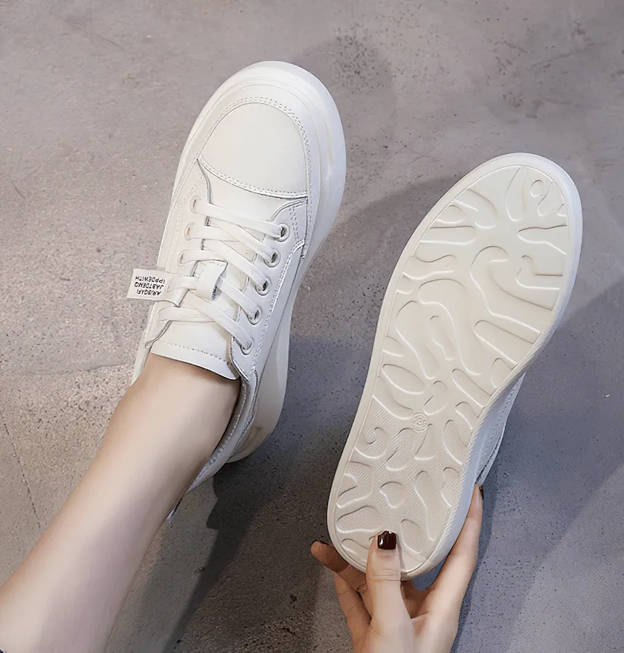 Casual Breathable Lace-Up Sports Leather Platform Sneakers - SF0371