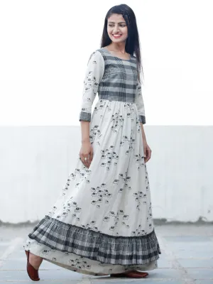 Casual Checks  - Block Printed Long Cotton Dress  - D353F1891