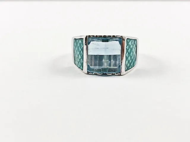 Casual Delicate Blue Square Enamel Silver Ring