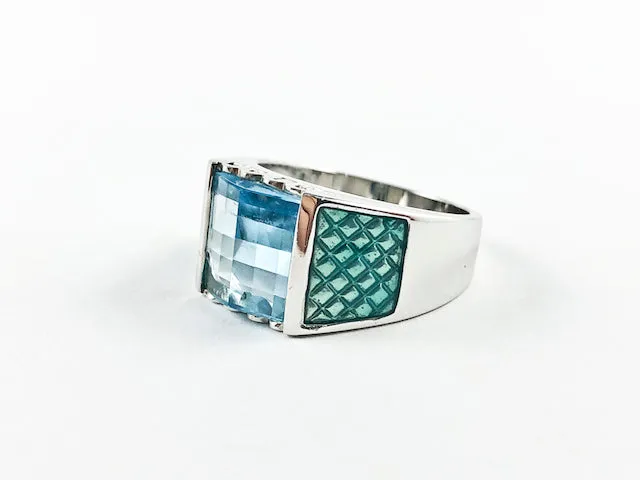 Casual Delicate Blue Square Enamel Silver Ring