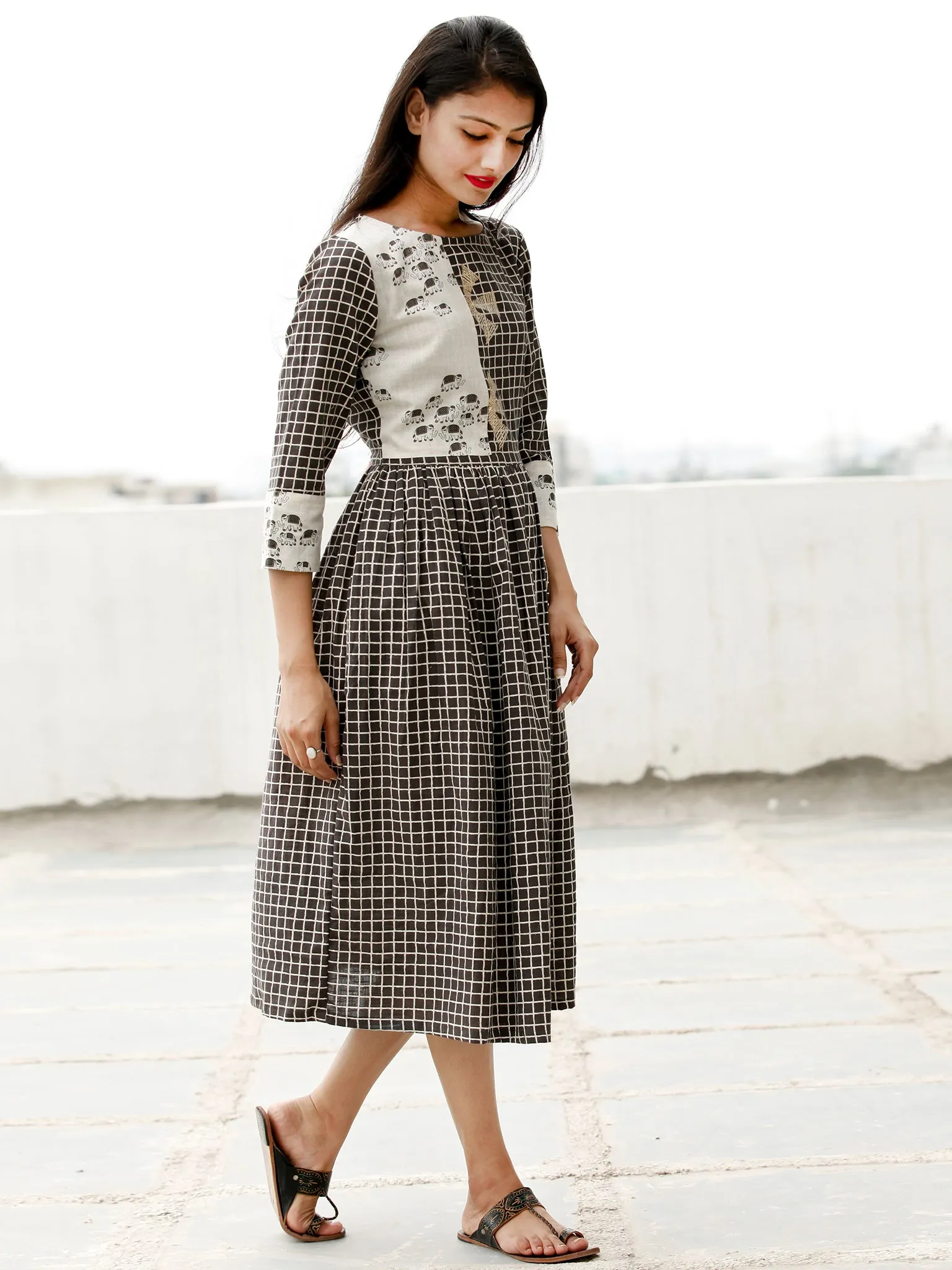 Casual Dress Up - Block Printed Cotton Dress  - D362F1866