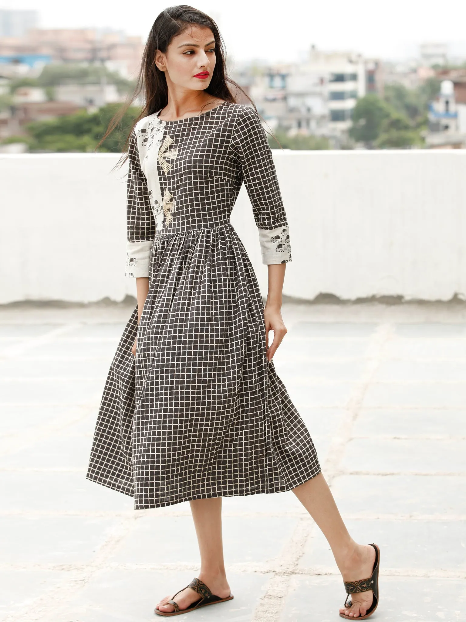 Casual Dress Up - Block Printed Cotton Dress  - D362F1866