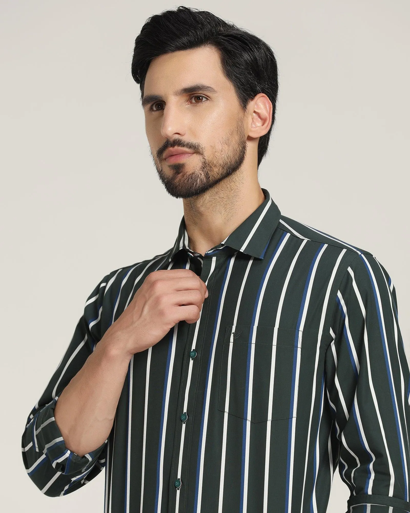 Casual Green Striped Shirt - Layrs