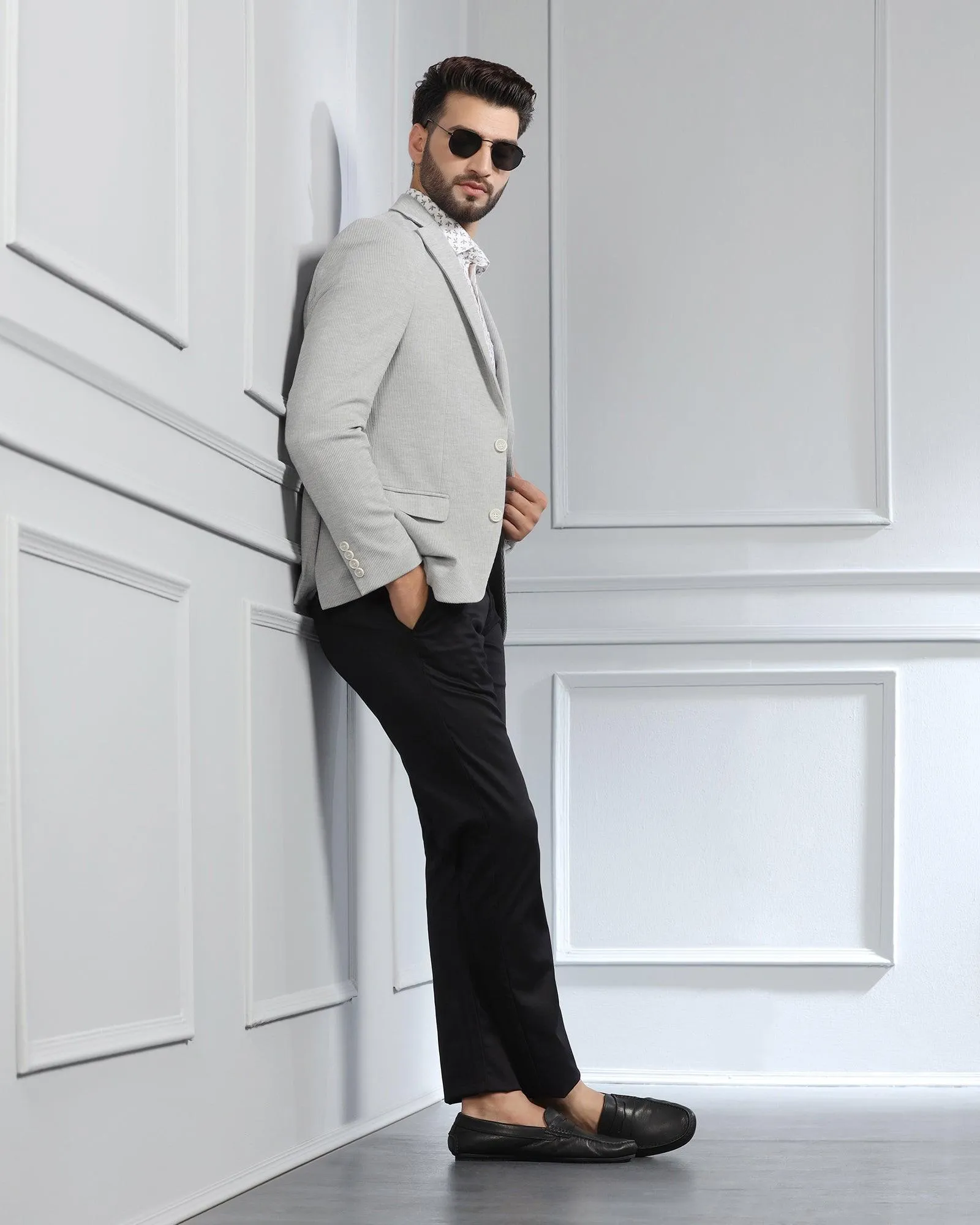 Casual Grey Textured Blazer - Remus