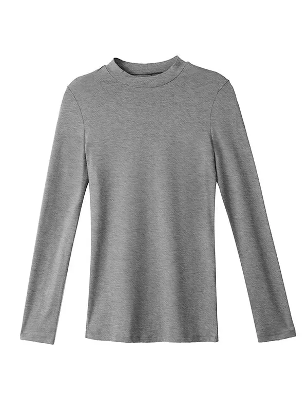 Casual Long Sleeves Skinny Solid Color Stand Collar T-Shirts