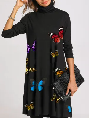 Casual Loose Comfortable High Neck Butterfly Dress