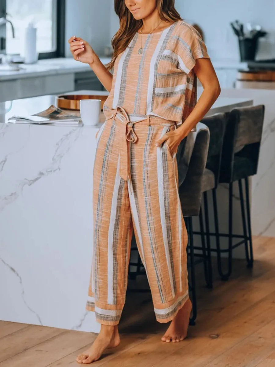 Casual Loose Fashion Comfortable Soft Stripe Suit