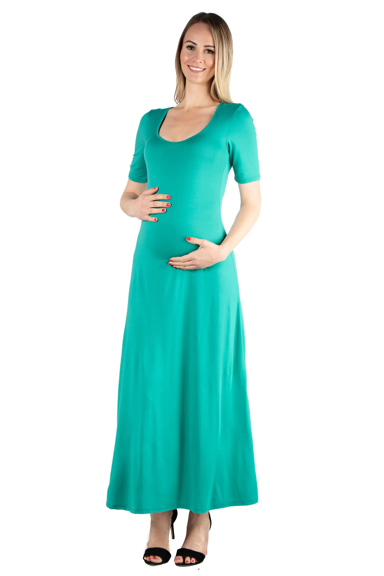 Casual Maternity Maxi Dress With Sleeves