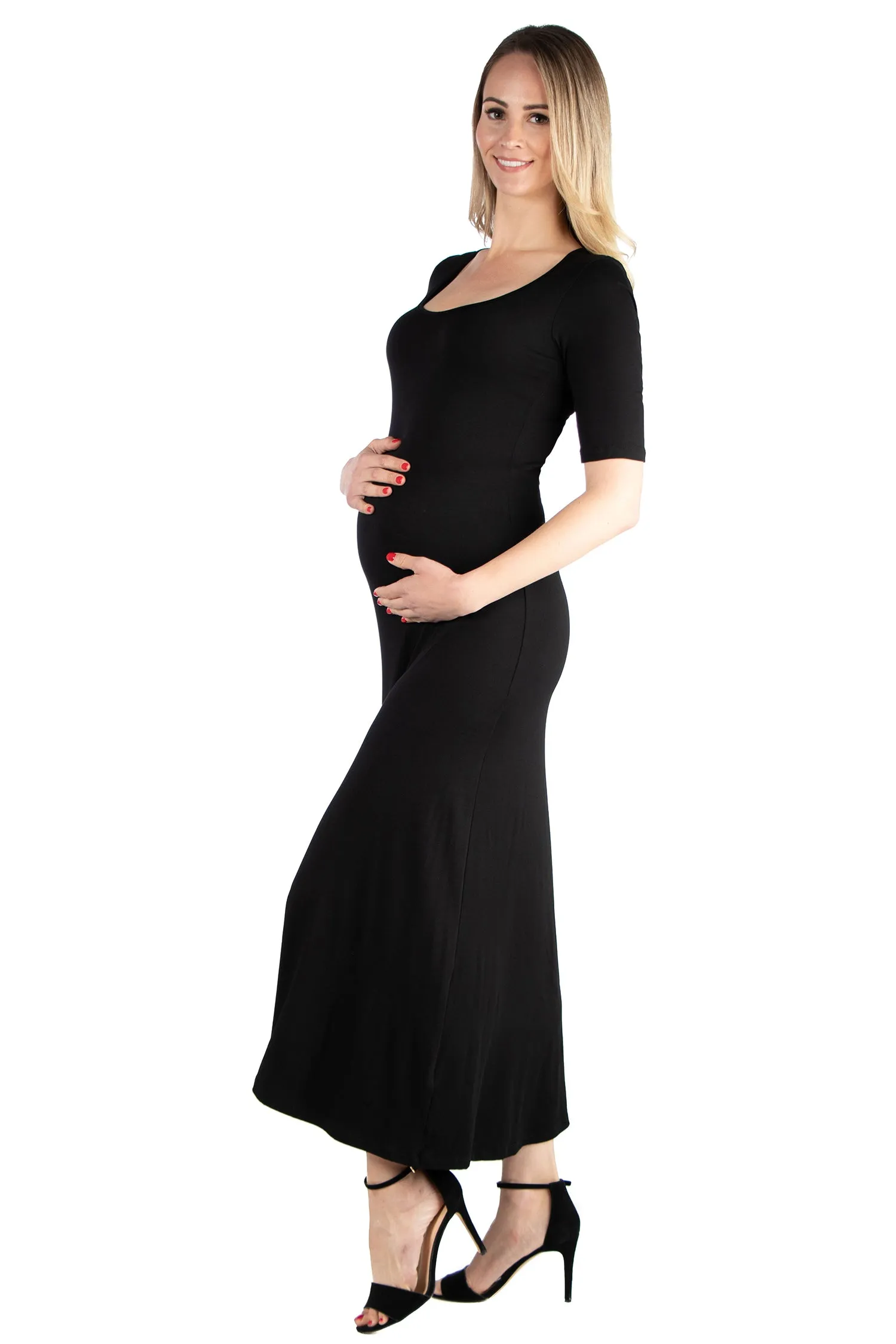 Casual Maternity Maxi Dress With Sleeves