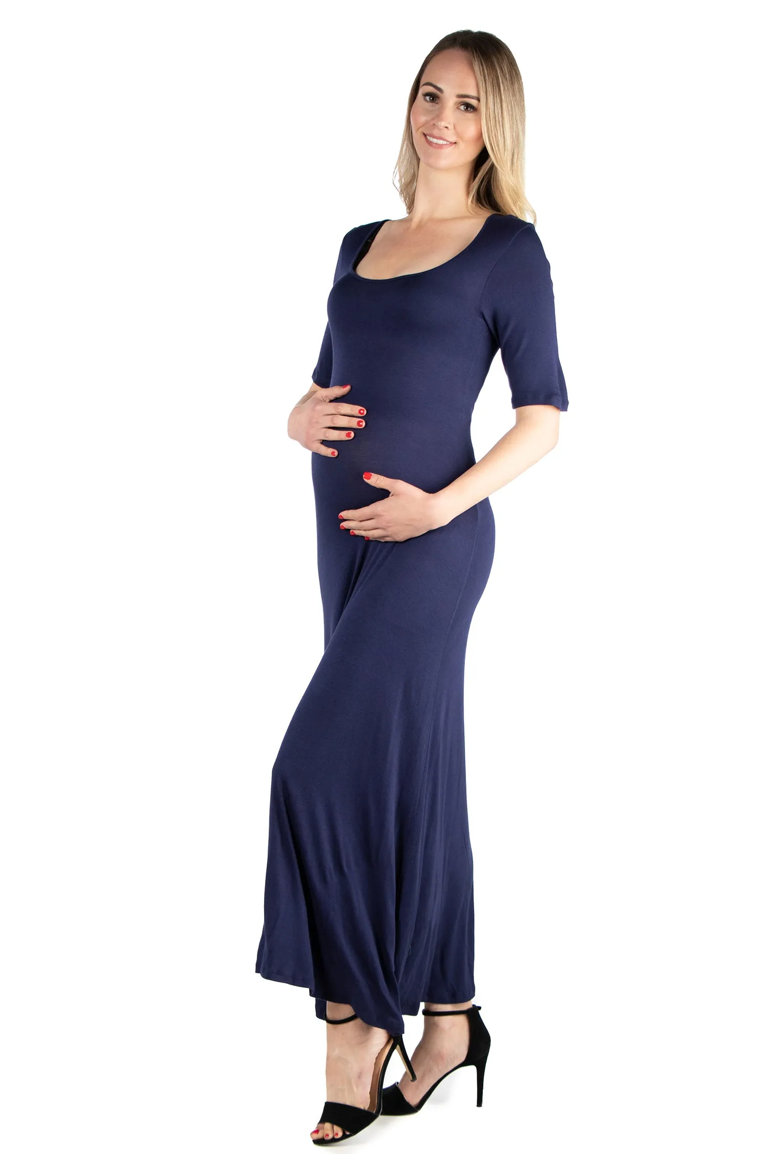 Casual Maternity Maxi Dress With Sleeves