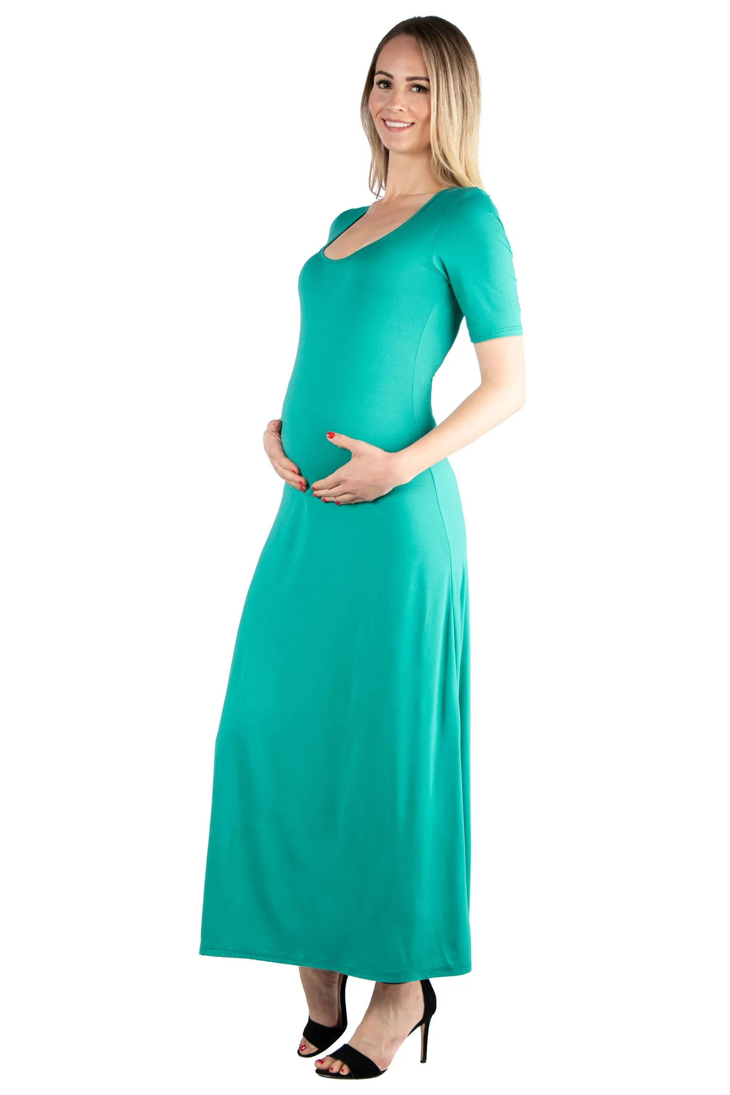 Casual Maternity Maxi Dress With Sleeves