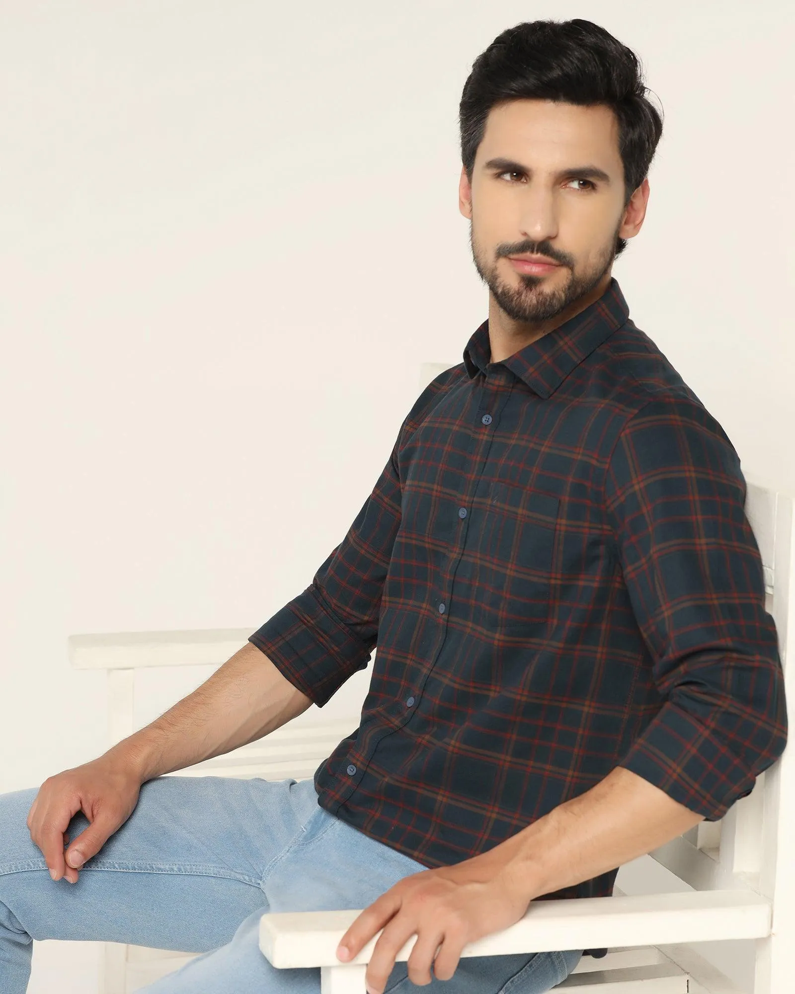 Casual Navy Check Shirt - Volta