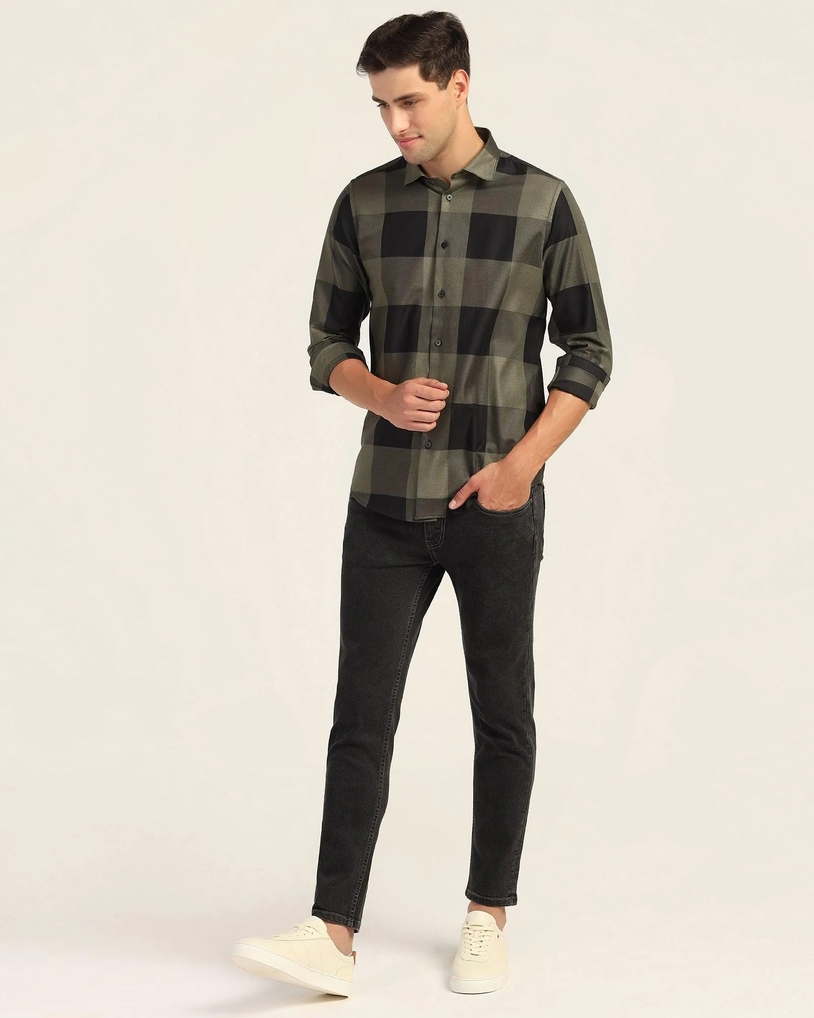 Casual Olive Check Shirt - Sienna