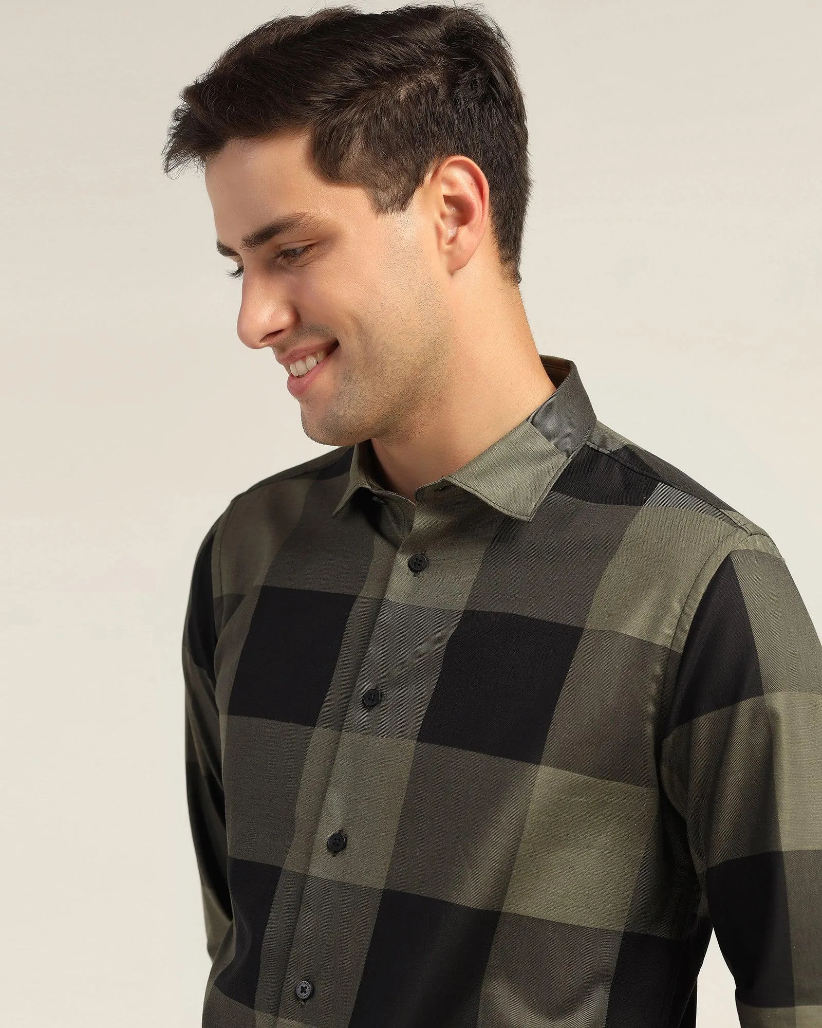 Casual Olive Check Shirt - Sienna