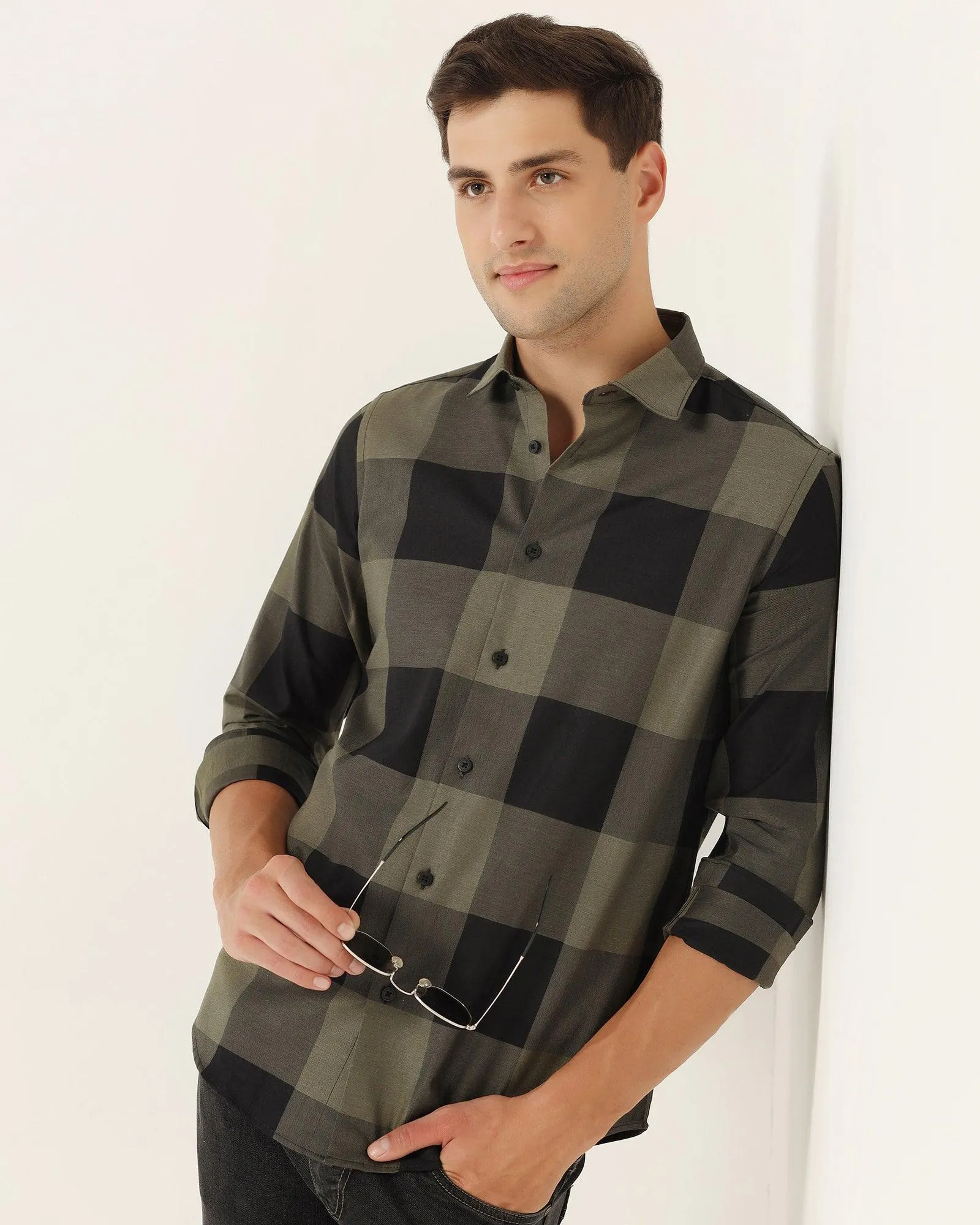 Casual Olive Check Shirt - Sienna