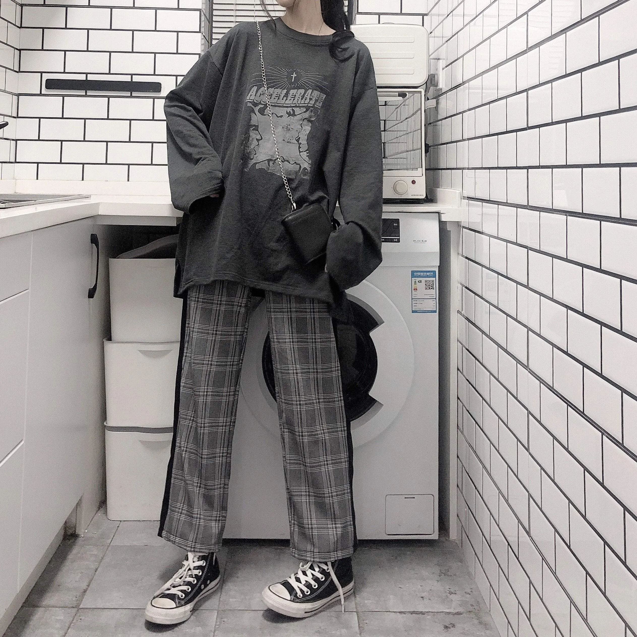 Casual Plaid Internet Girl Trouser Stripe Pants