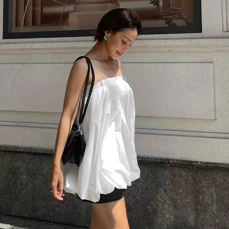 Casual Ruched White New Backless Strapless Mini Loose Splice Dress