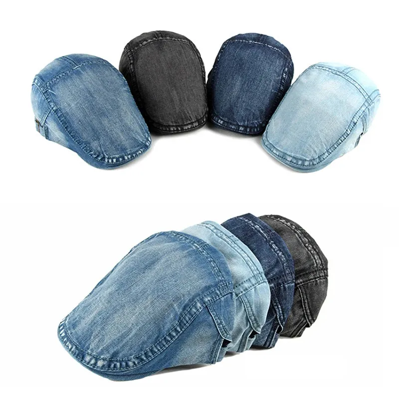 Casual Simple Washed Denim Flat Cap