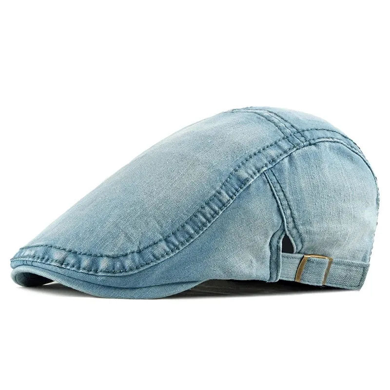 Casual Simple Washed Denim Flat Cap