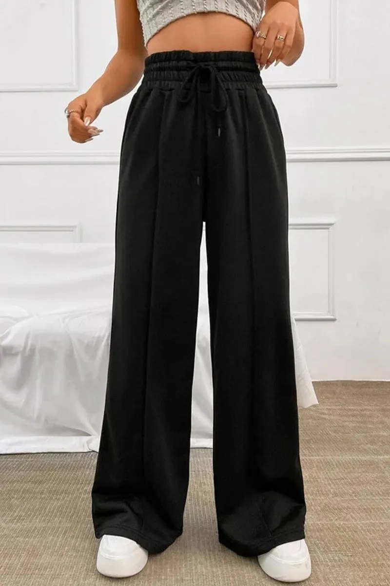 Casual Solid Frenulum Loose High Waist Wide Leg Solid Color Bottoms