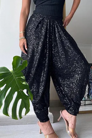 Casual Solid Sequins Sequined Loose High Waist Lantern Solid Color Bottoms