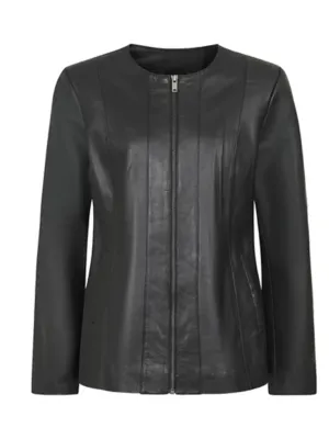 Casual Style Black Collar Less Genuine Leather Jacket