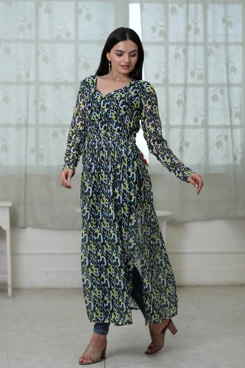 Casual Wear Digital Print Green Color Kurti