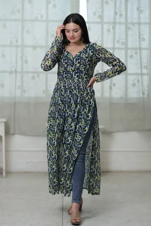 Casual Wear Digital Print Green Color Kurti