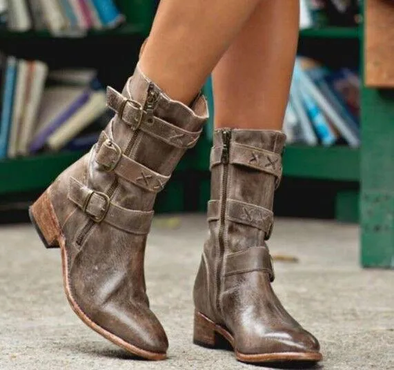 Casual Winter Low Square Heel Knight Mid Boots