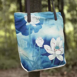 Casual Women Literature Canvas White Lotus Shoulder Bag