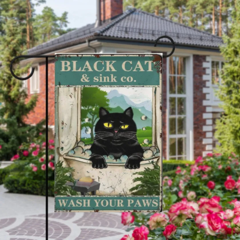 cat  garden flag ,cat garden Yard Flags Double Sided, Cat Garden Flag, Black Cat flag , Kitty Garden Flag,