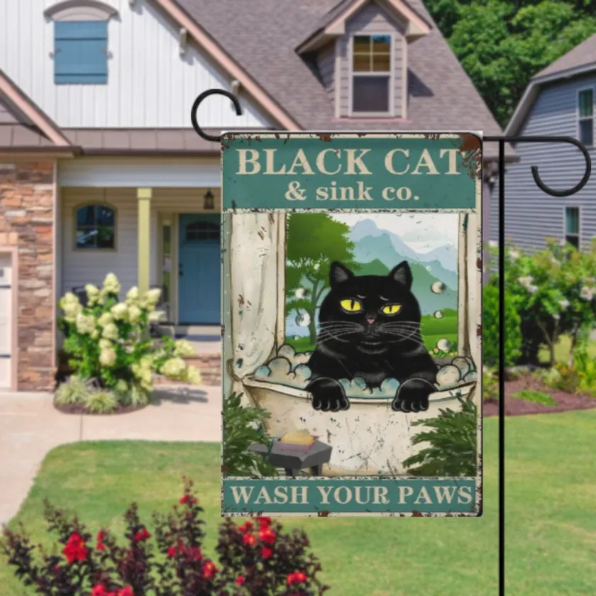 cat  garden flag ,cat garden Yard Flags Double Sided, Cat Garden Flag, Black Cat flag , Kitty Garden Flag,