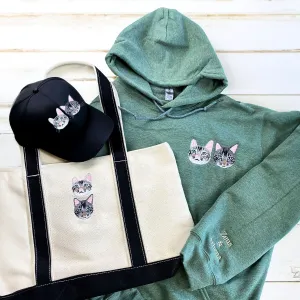 Cat Lover Trio Pack: Embroidered Sweatshirt & Hat & Tote Bag