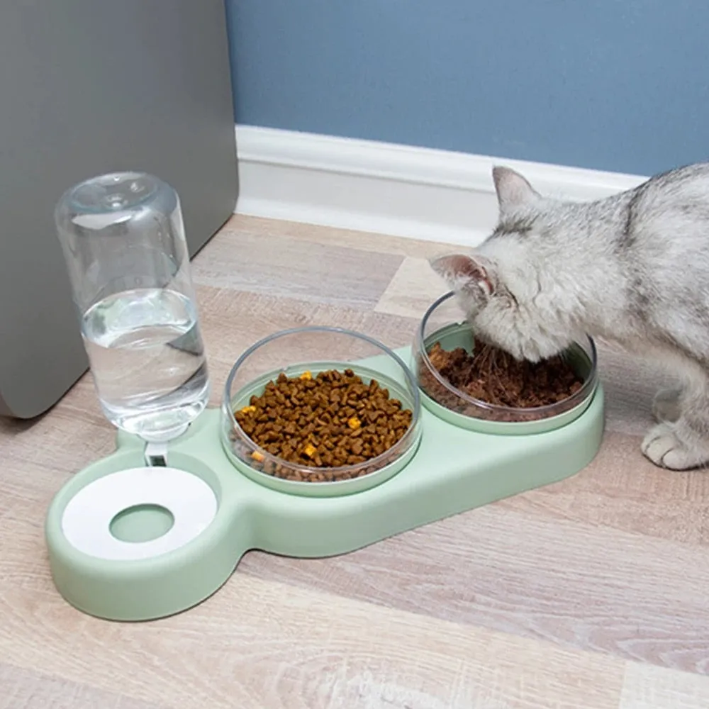 Cat or Dog Food Dish with Water Bottle (3 piece set)